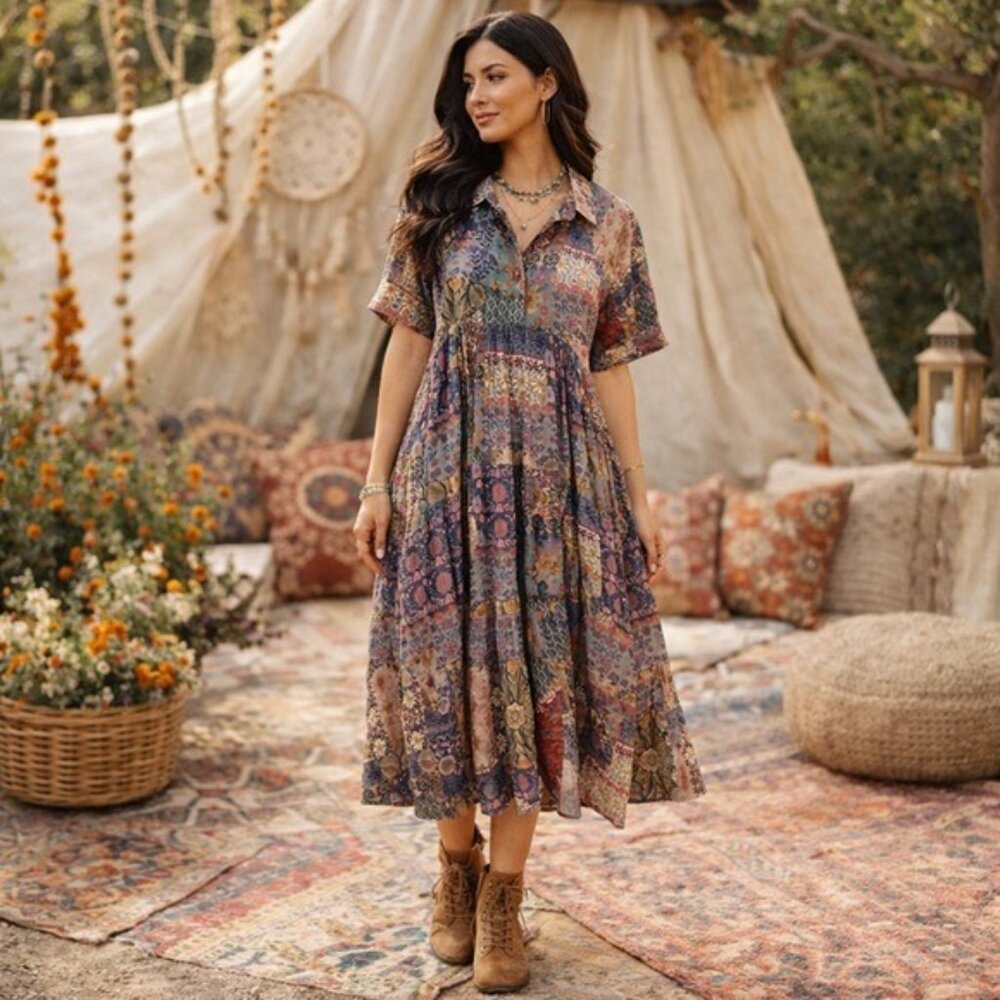 NATURAL LIFE Multicolor Patchwork Floral Maxi Dress